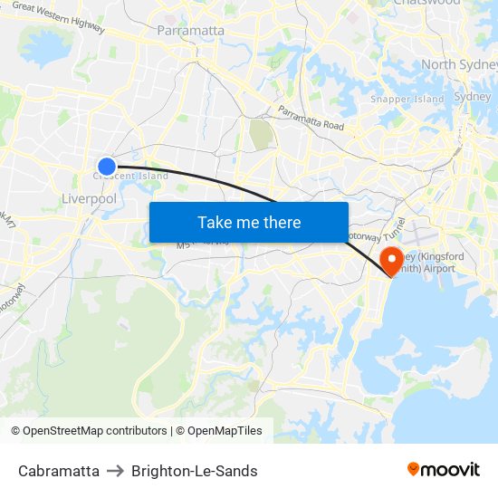 Cabramatta to Brighton-Le-Sands map