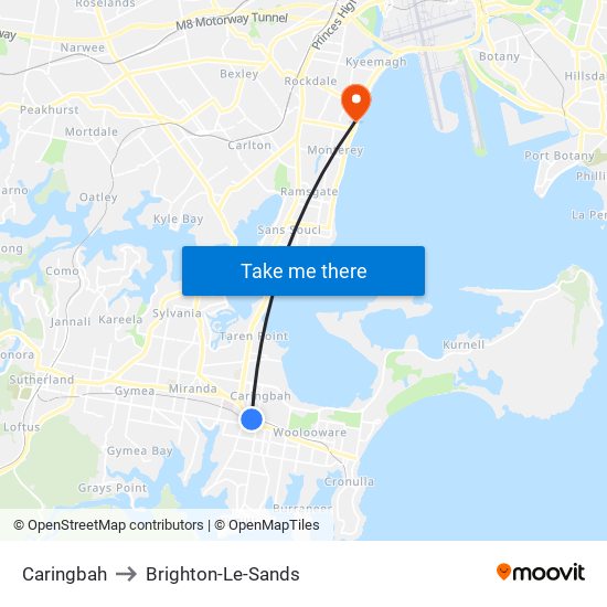 Caringbah to Brighton-Le-Sands map