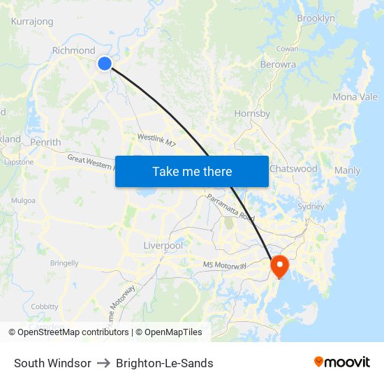 South Windsor to Brighton-Le-Sands map