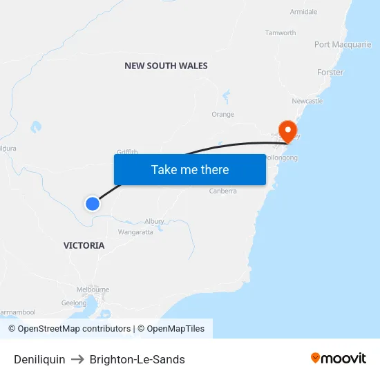 Deniliquin to Brighton-Le-Sands map
