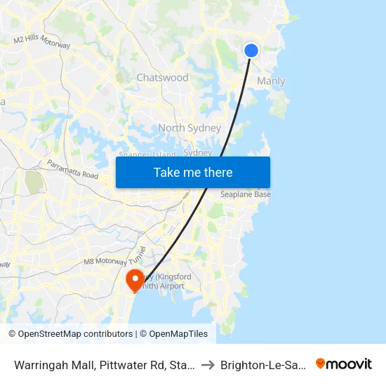 Warringah Mall, Pittwater Rd, Stand B to Brighton-Le-Sands map