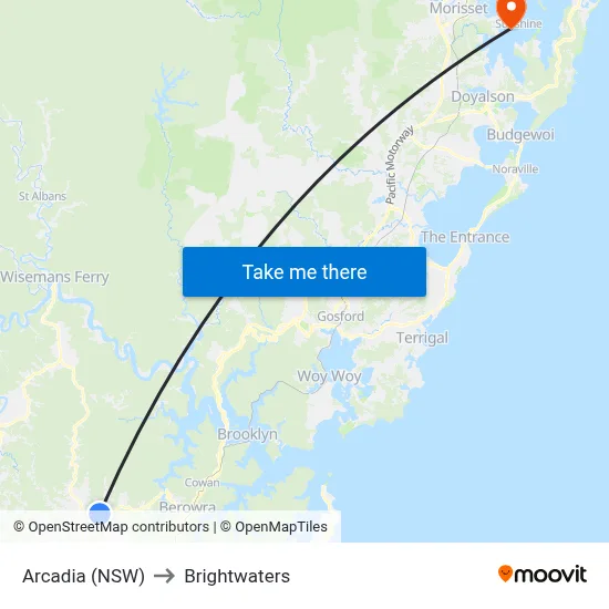 Arcadia (NSW) to Brightwaters map