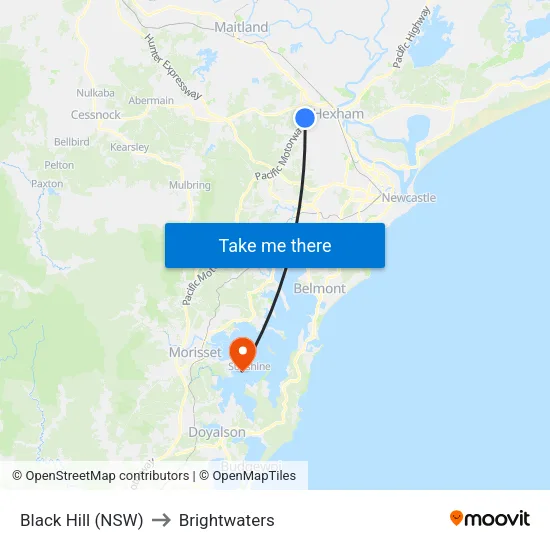 Black Hill (NSW) to Brightwaters map