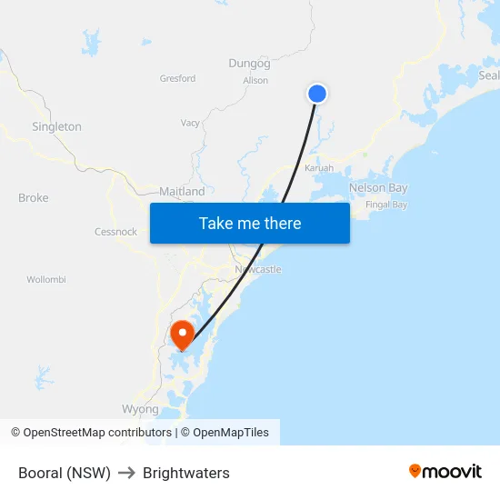 Booral (NSW) to Brightwaters map