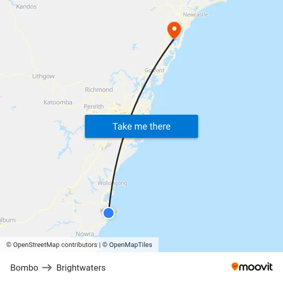 Bombo to Brightwaters map