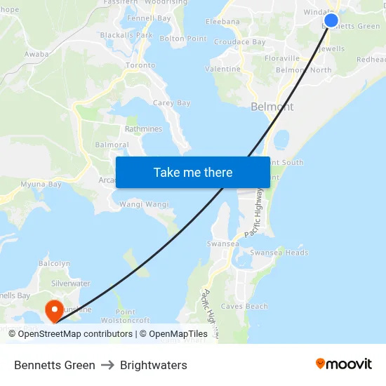 Bennetts Green to Brightwaters map