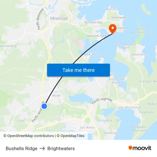Bushells Ridge to Brightwaters map