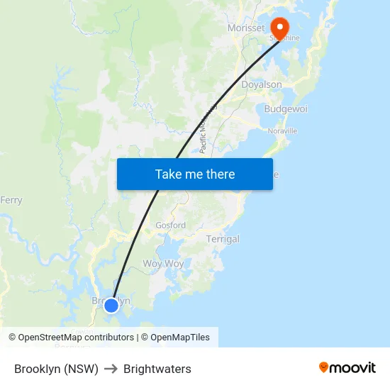 Brooklyn (NSW) to Brightwaters map