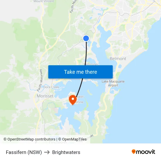 Fassifern (NSW) to Brightwaters map