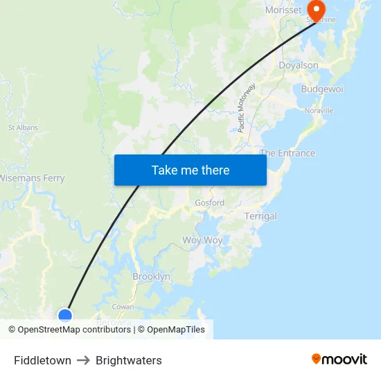 Fiddletown to Brightwaters map