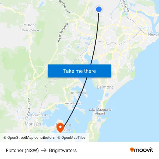 Fletcher (NSW) to Brightwaters map
