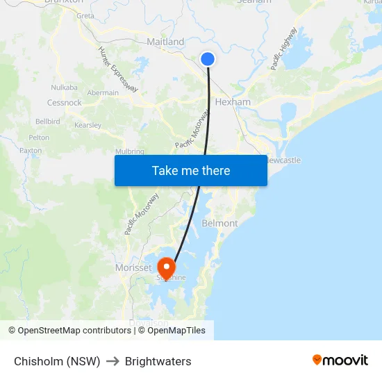 Chisholm (NSW) to Brightwaters map