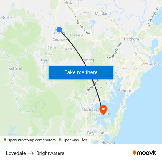 Lovedale to Brightwaters map