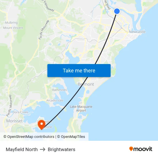 Mayfield North to Brightwaters map