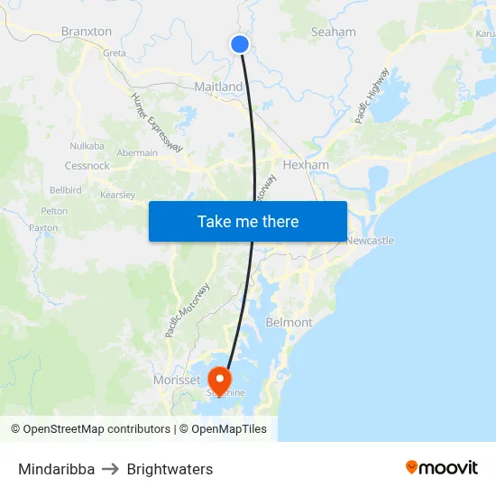 Mindaribba to Brightwaters map