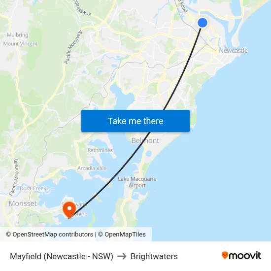 Mayfield (Newcastle - NSW) to Brightwaters map