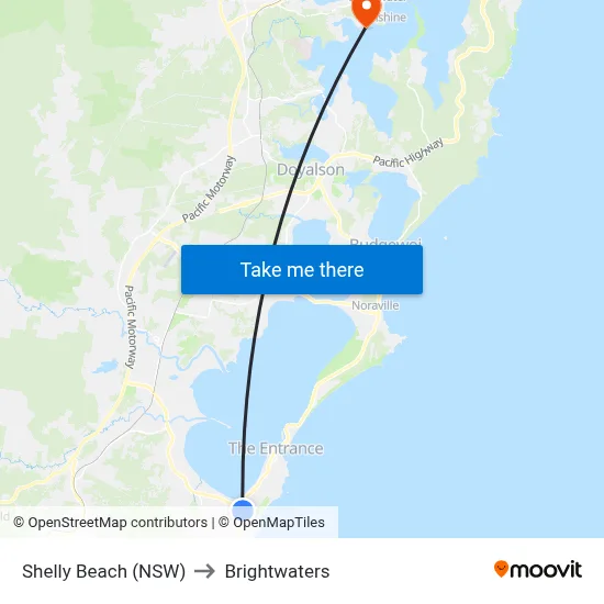 Shelly Beach (NSW) to Brightwaters map