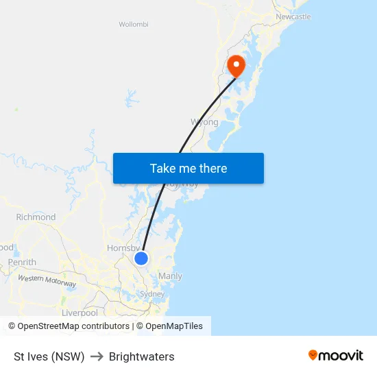 St Ives (NSW) to Brightwaters map