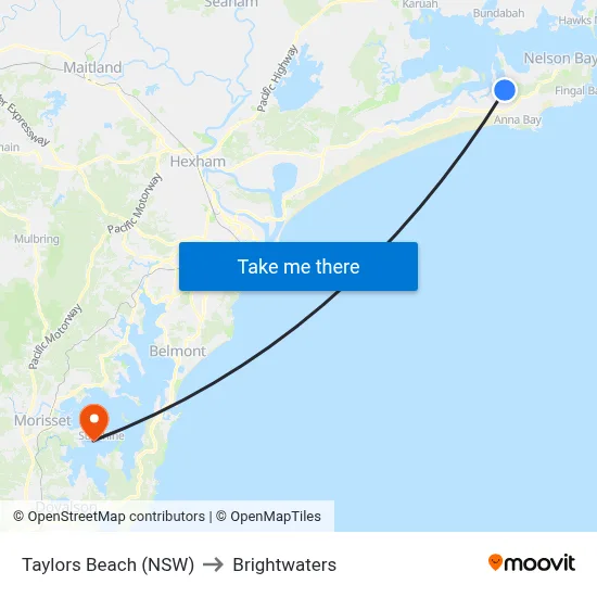 Taylors Beach (NSW) to Brightwaters map