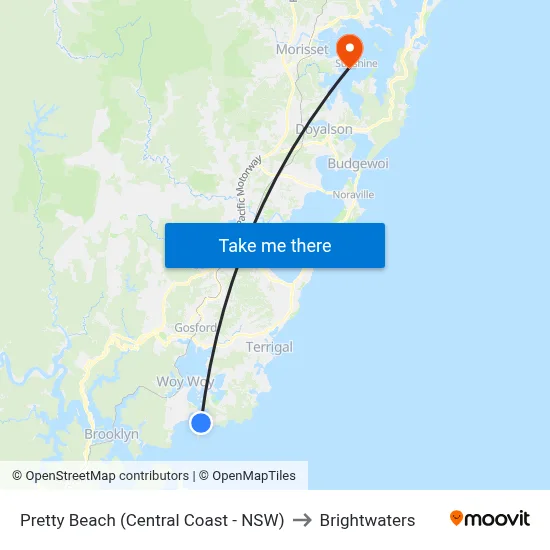 Pretty Beach (Central Coast - NSW) to Brightwaters map