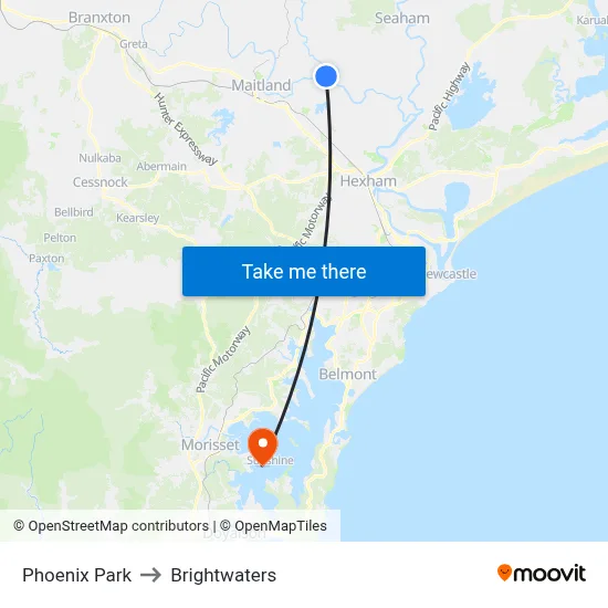 Phoenix Park to Brightwaters map