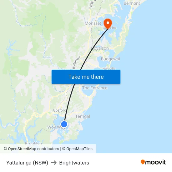 Yattalunga (NSW) to Brightwaters map