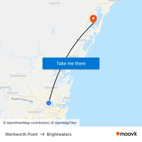 Wentworth Point to Brightwaters map