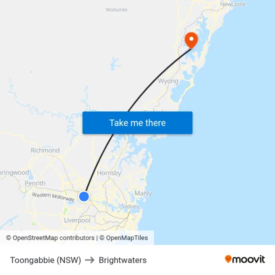 Toongabbie (NSW) to Brightwaters map