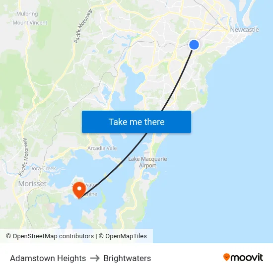 Adamstown Heights to Brightwaters map