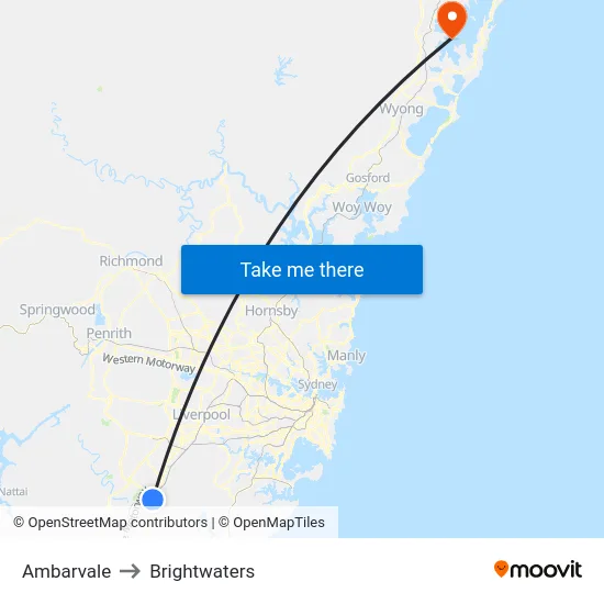Ambarvale to Brightwaters map