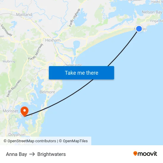 Anna Bay to Brightwaters map