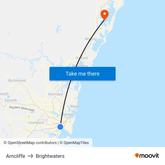 Arncliffe to Brightwaters map