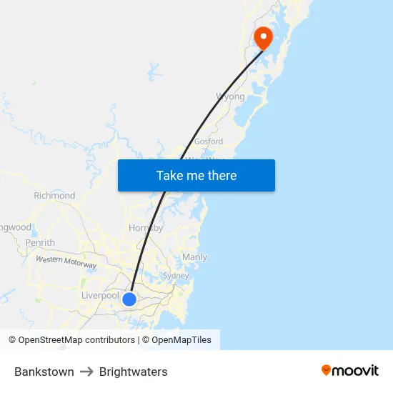 Bankstown to Brightwaters map