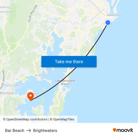 Bar Beach to Brightwaters map