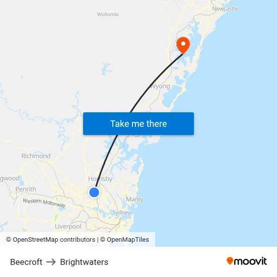 Beecroft to Brightwaters map
