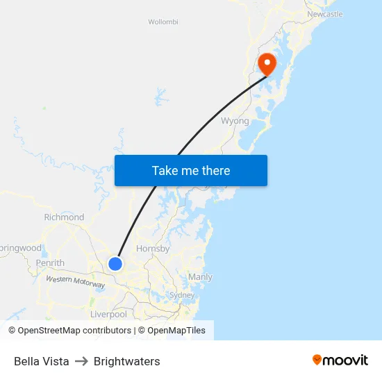 Bella Vista to Brightwaters map