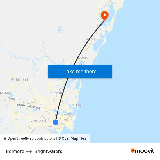 Belmore to Brightwaters map