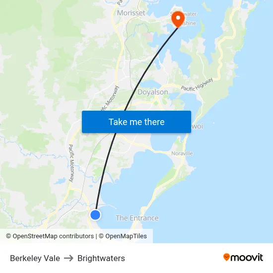 Berkeley Vale to Brightwaters map
