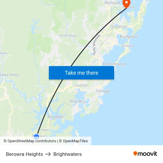 Berowra Heights to Brightwaters map