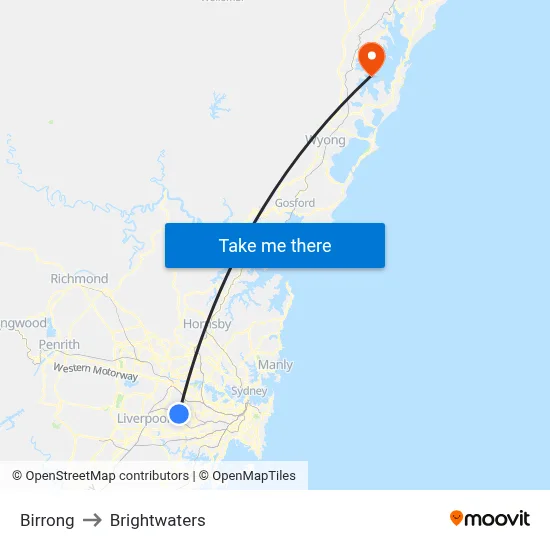 Birrong to Brightwaters map