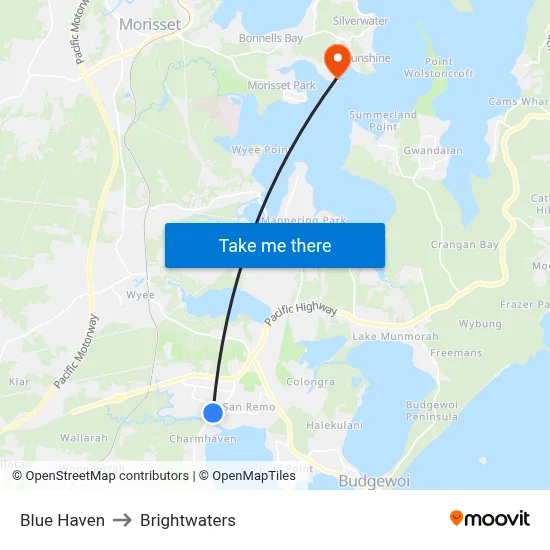 Blue Haven to Brightwaters map