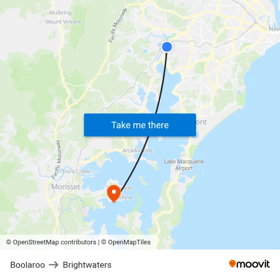 Boolaroo to Brightwaters map