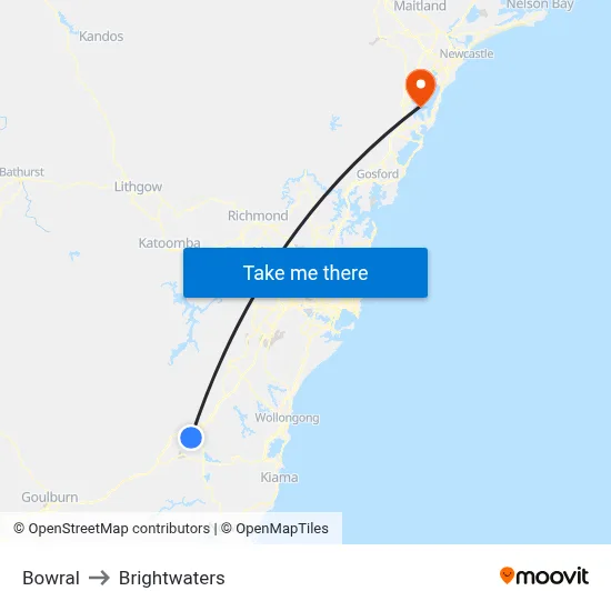 Bowral to Brightwaters map