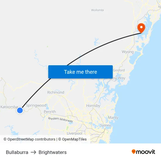 Bullaburra to Brightwaters map