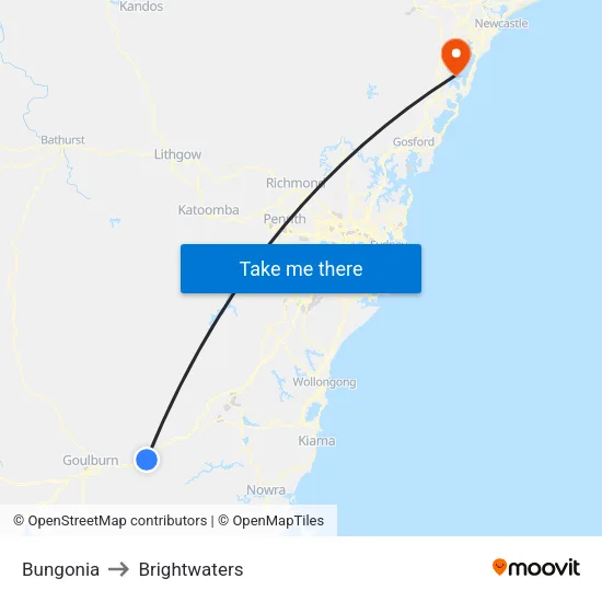 Bungonia to Brightwaters map