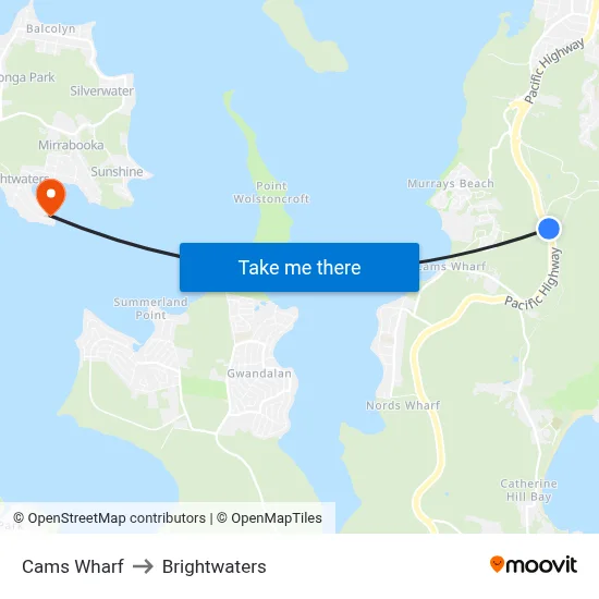 Cams Wharf to Brightwaters map