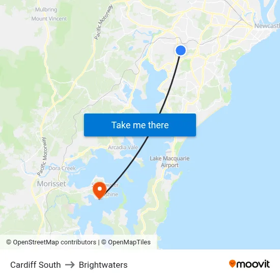 Cardiff South to Brightwaters map