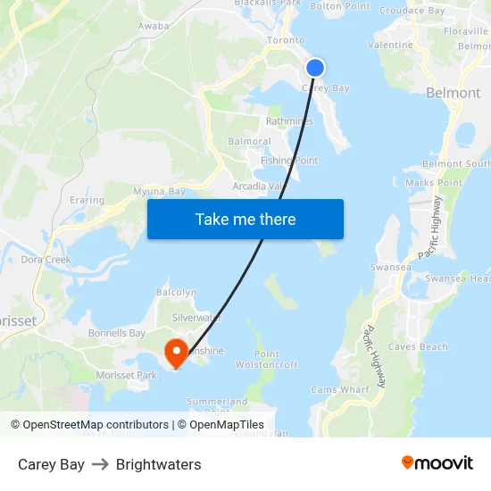 Carey Bay to Brightwaters map