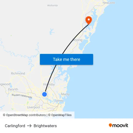 Carlingford to Brightwaters map