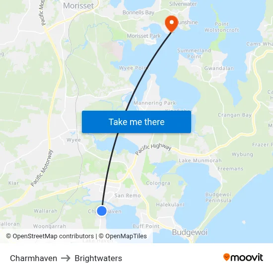 Charmhaven to Brightwaters map